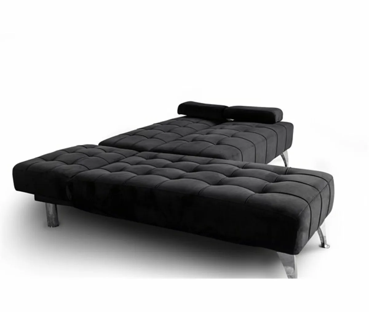 Black Velvet Corner Sofa Bed – L Shape Couch - Image 4
