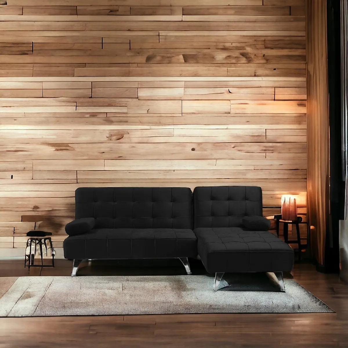 Black Velvet Corner Sofa Bed – L Shape Couch - Image 1