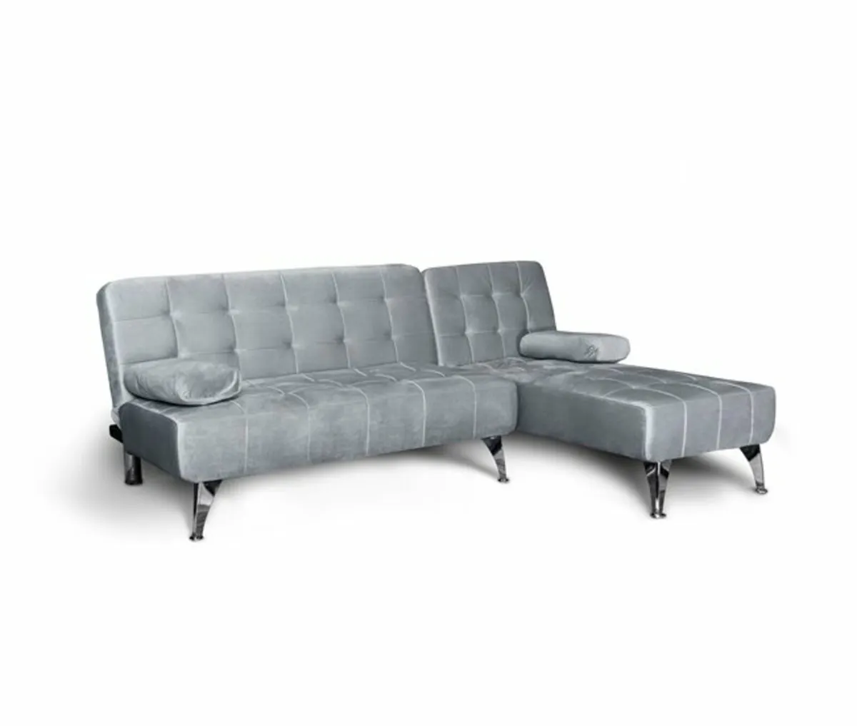 Velvet L Shape Sofa Bed – Light Grey with Cushions - Image 3