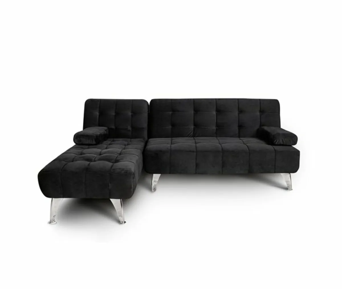 Black Velvet Corner Sofa Bed – L Shape Couch - Image 3