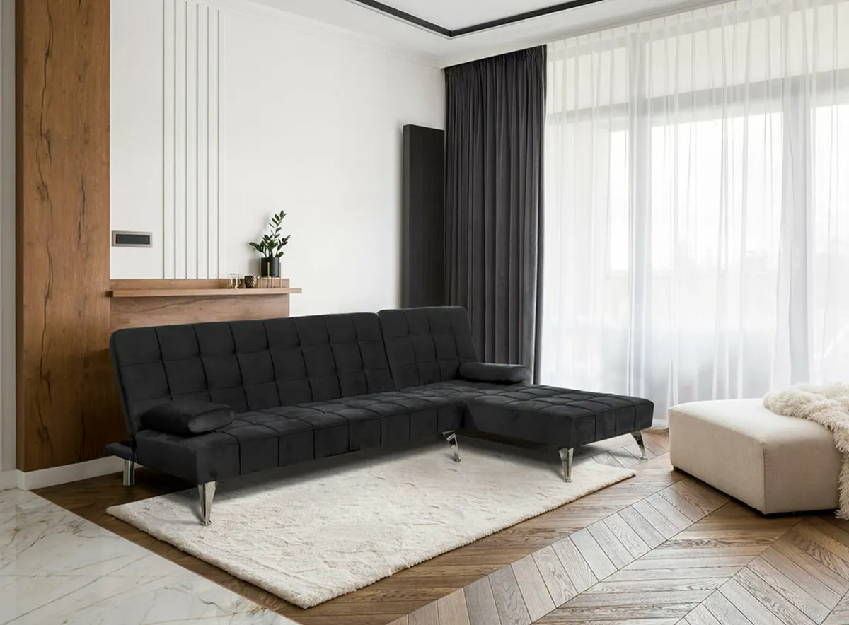 Blue Velvet L Sofa Bed – Stylish & Space Saving - Image 3