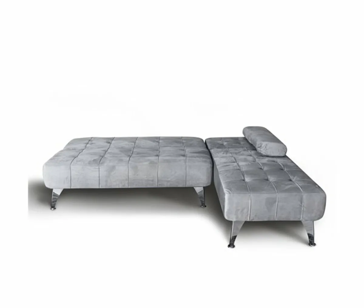 Velvet L Shape Sofa Bed – Light Grey with Cushions - Image 4