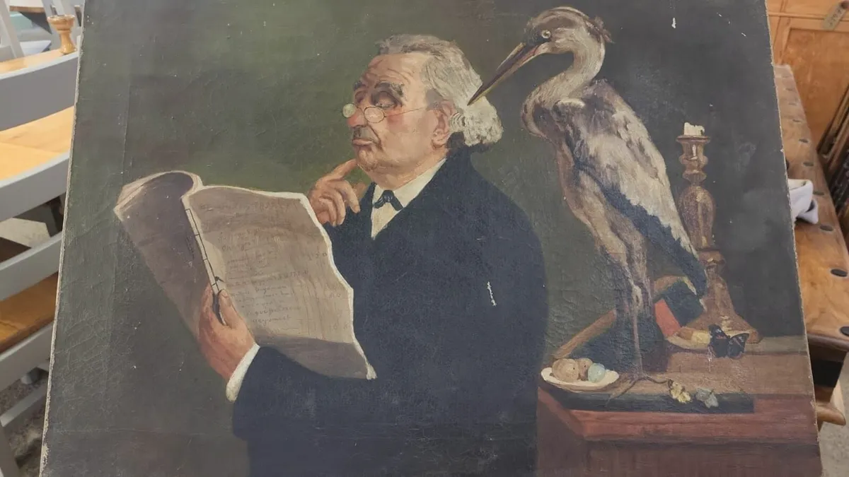 19th century painting old man and bird - Image 2