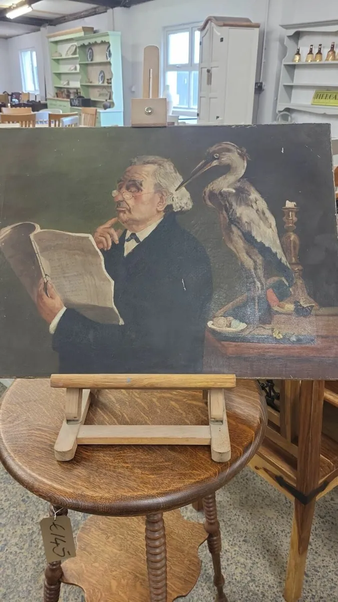 19th century painting old man and bird - Image 3