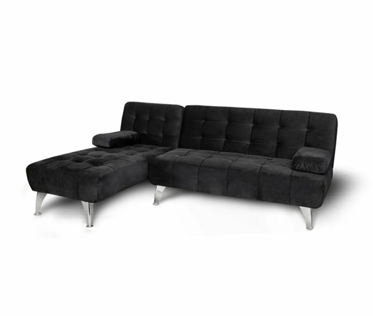 Black Velvet Corner Sofa Bed – L Shape Couch - Image 1