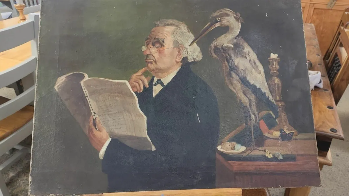 19th century painting old man and bird - Image 4