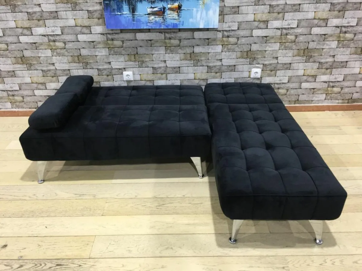 Black Velvet Corner Sofa Bed – L Shape Couch - Image 3