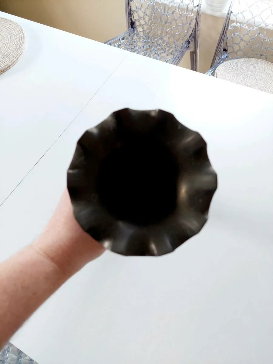 Vintage Black & Gold Etched Brass Vase - Image 2