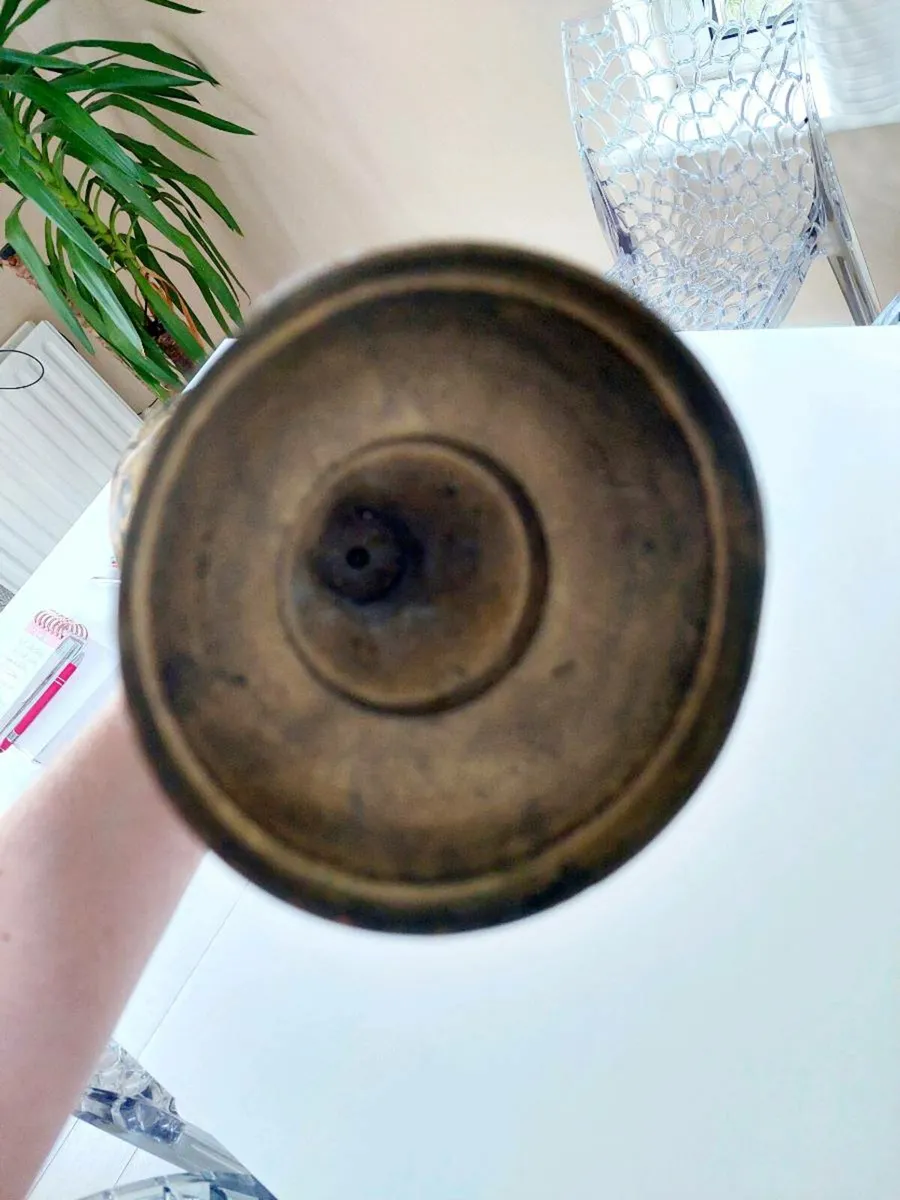 Vintage Black & Gold Etched Brass Vase - Image 3