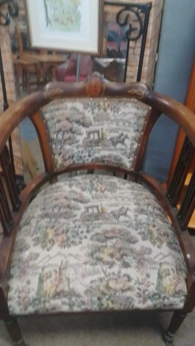 Victorian Era Inlaid Horshoe Armchair - Image 2