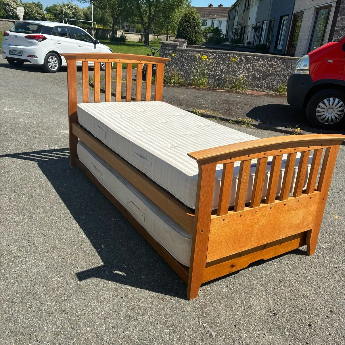 Solid Oak Single bed with Guest bed & 2 Mattresses - Image 4