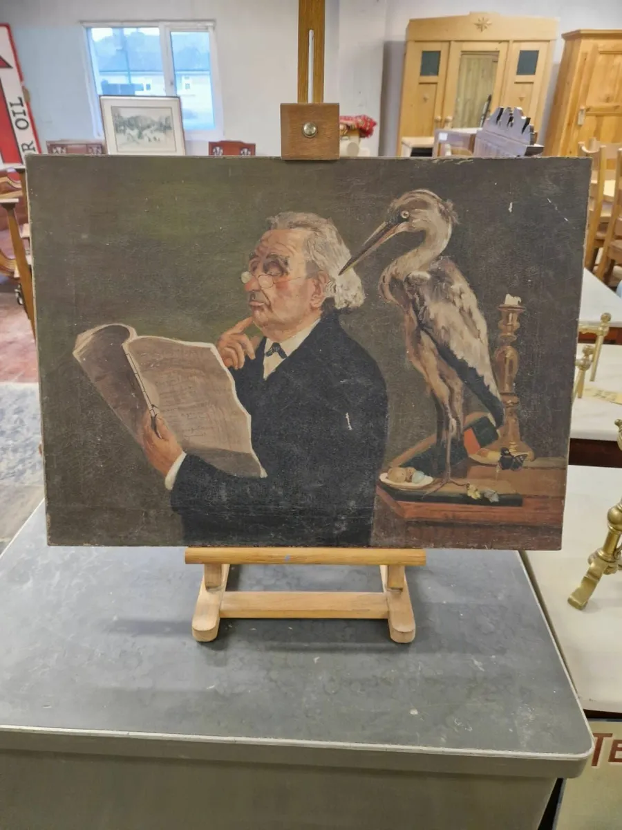 19th century painting old man and bird - Image 1