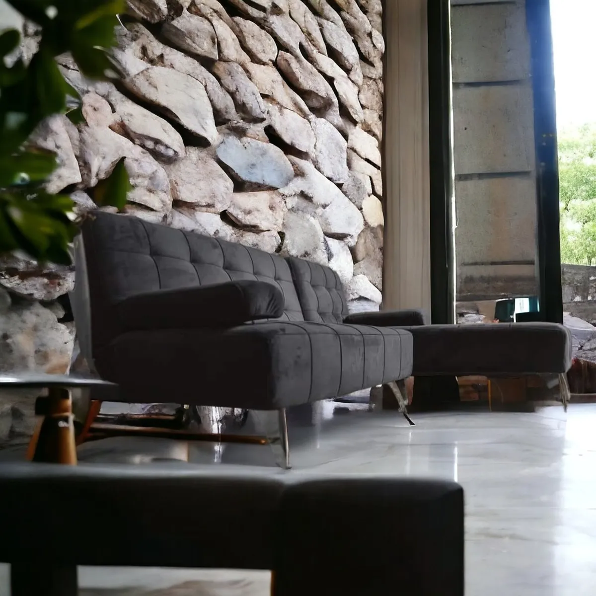 Black Velvet Corner Sofa Bed – L Shape Couch - Image 3