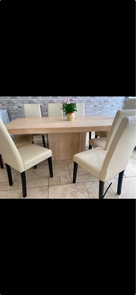 Large solid marble table & 2 chairs - Image 1