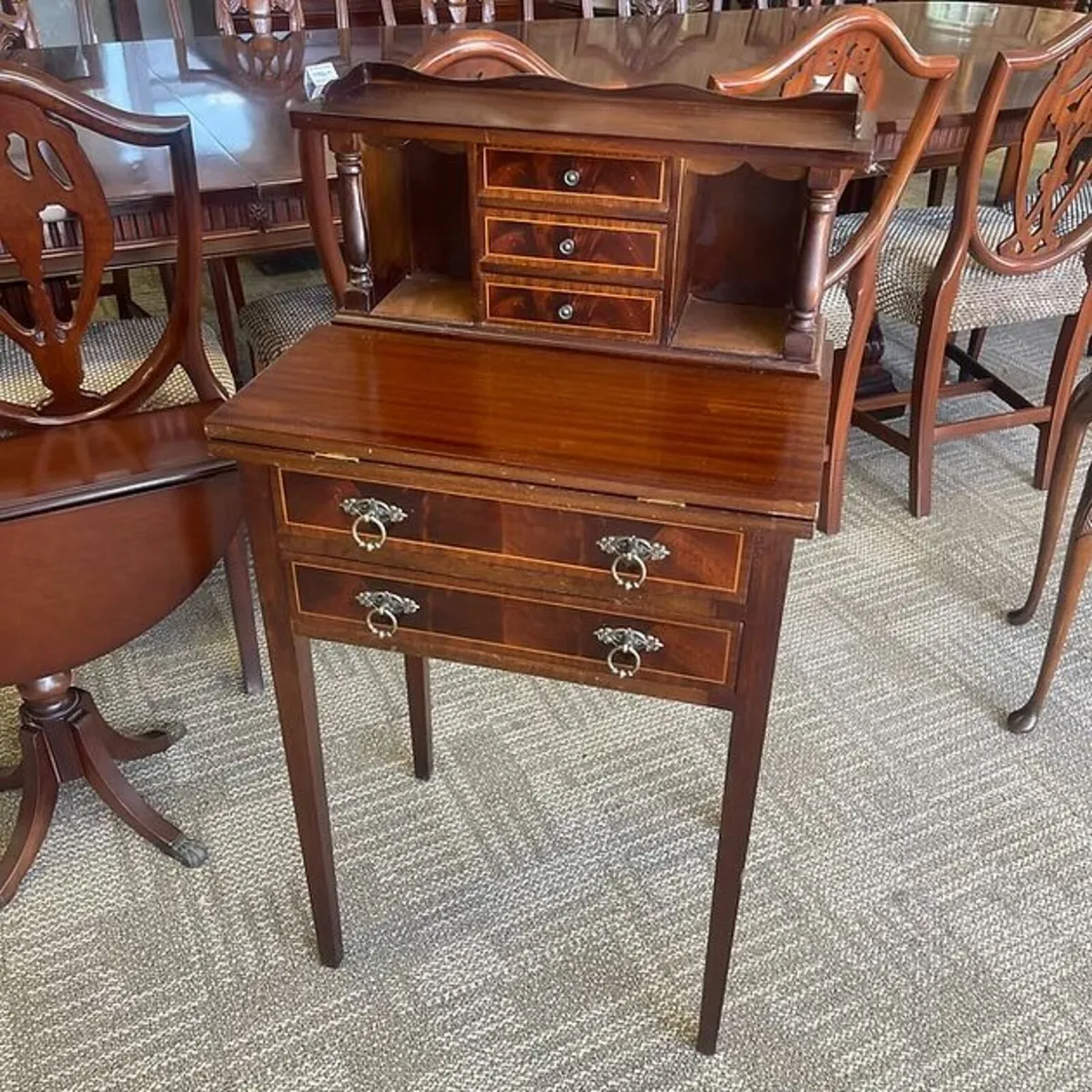Beautiful mahogany ladies writing tan top table. T - Image 1
