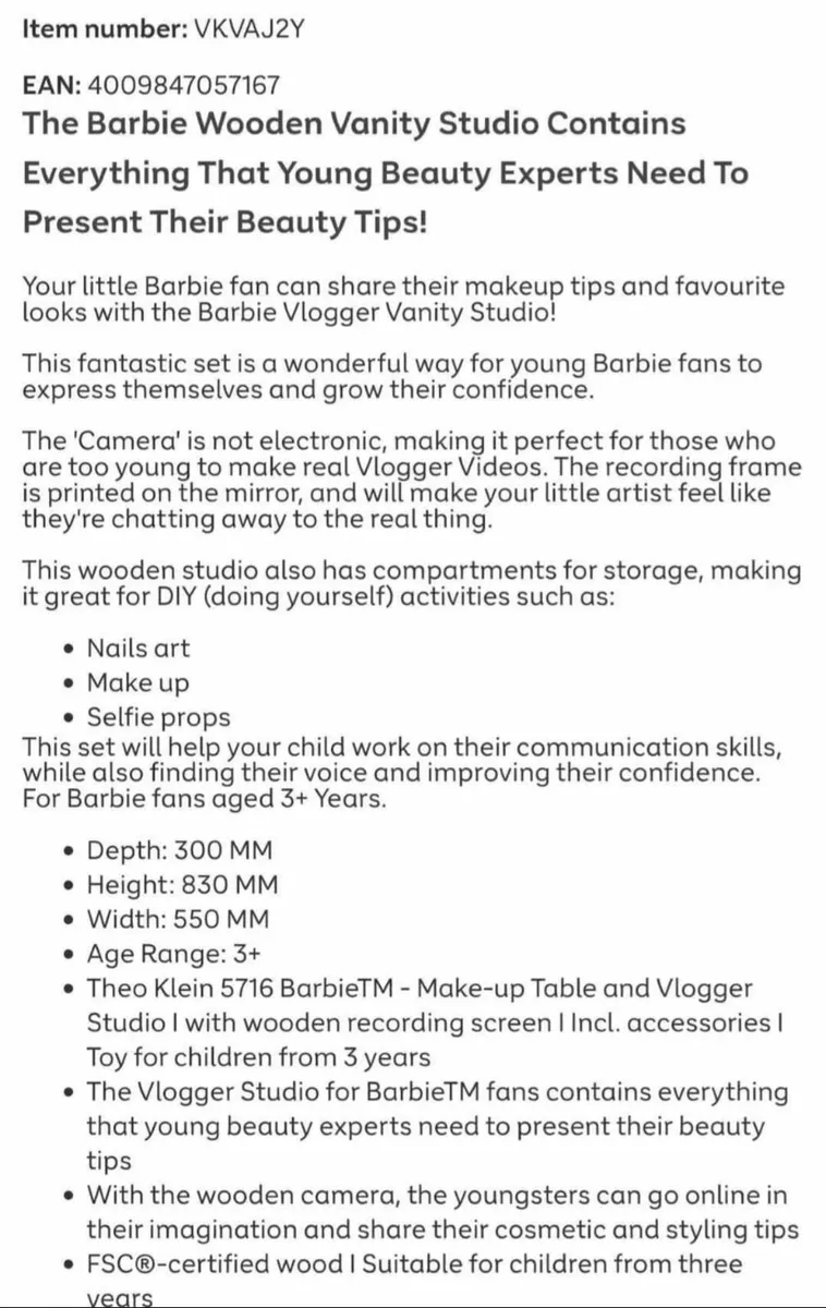 Barbie Kids Vanity Table - Image 3