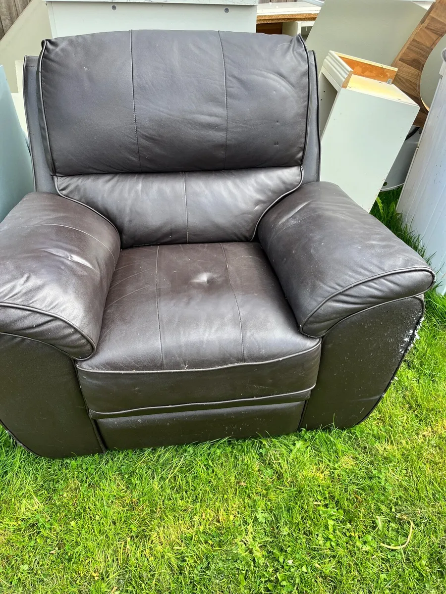 Italian leather sofa and armchair damaged by aa se - Image 2