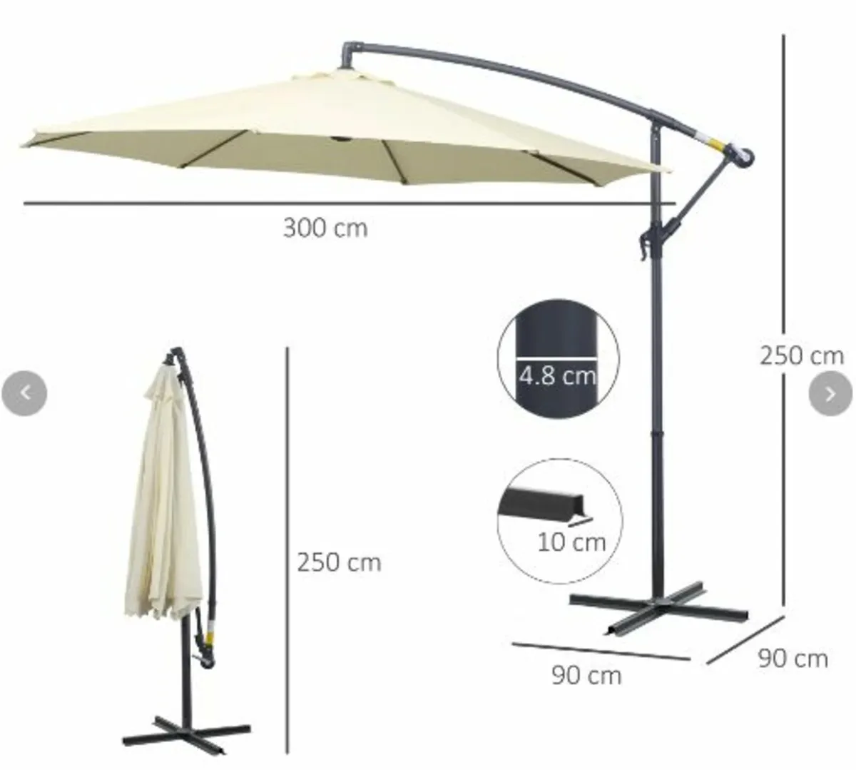 3m Cantilever Parasol, Hanging Parasol, Steel, - Image 3