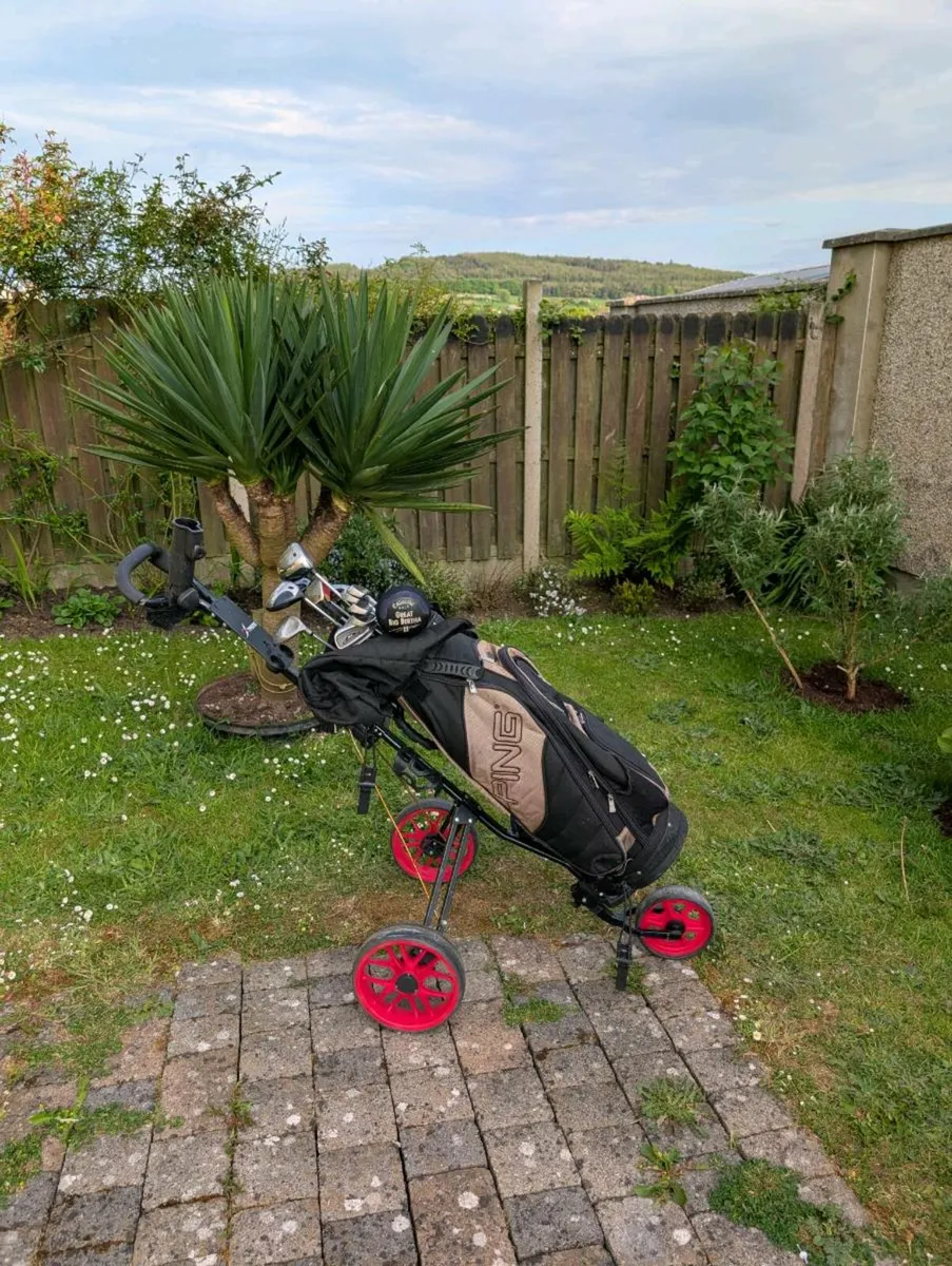 Adult Golf clubs,ping bag and big wheel trolley - Image 1