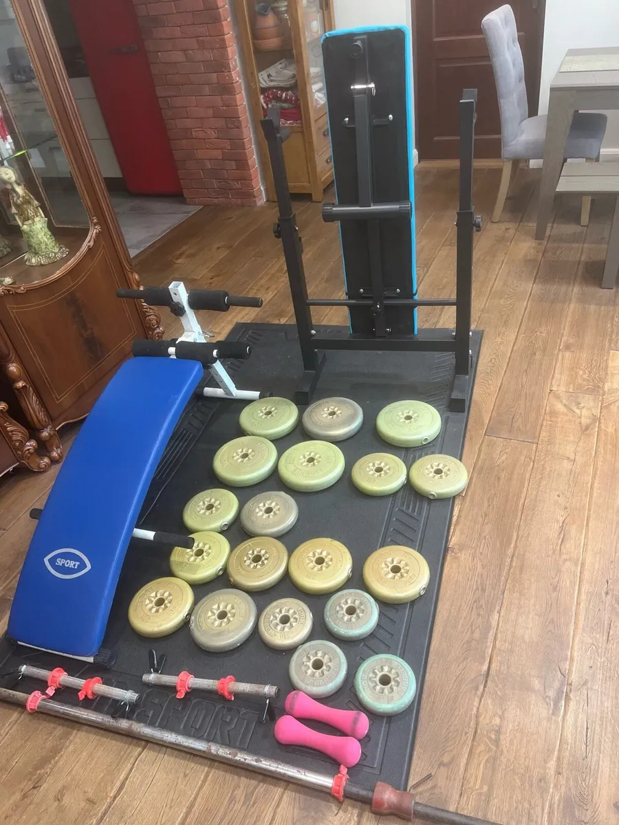 Bench barbell dumbbells and weights - Image 1