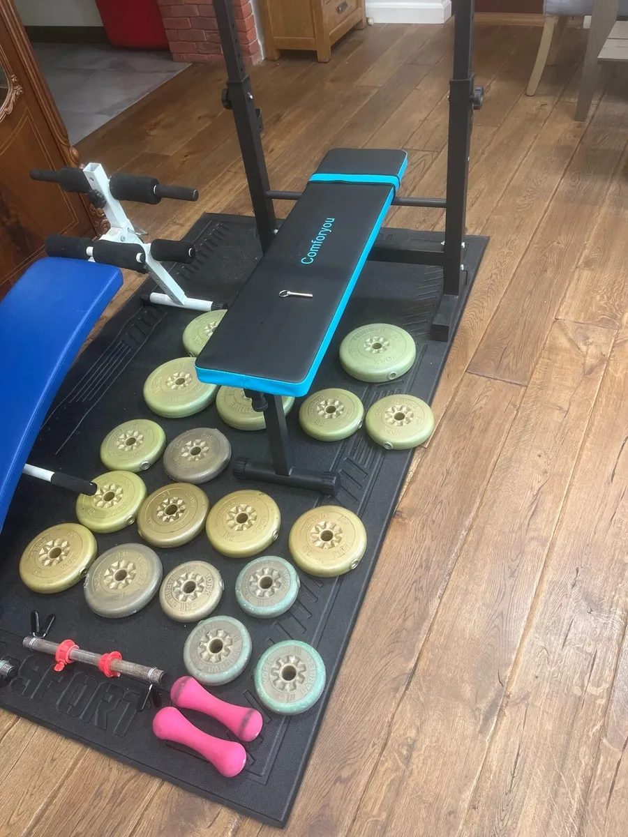 Bench barbell dumbbells and weights - Image 2