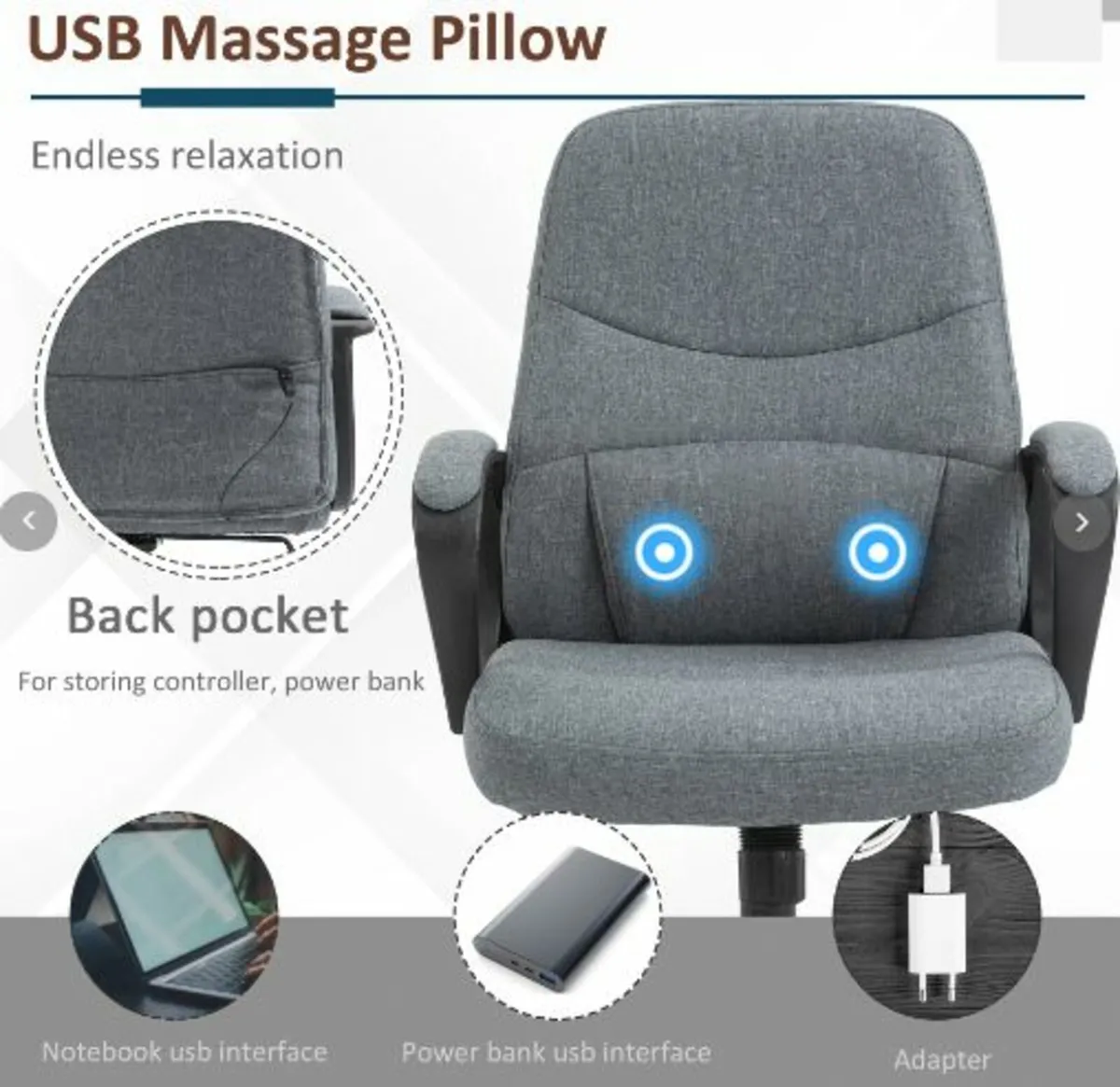 Grey Desk Chair, Two-point Vibration Massage, - Image 2