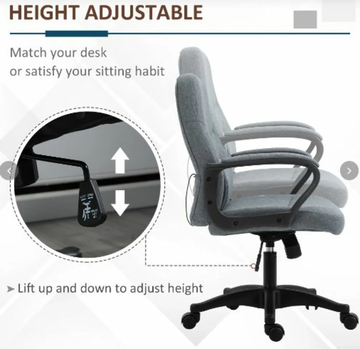 Grey Desk Chair, Two-point Vibration Massage, - Image 4