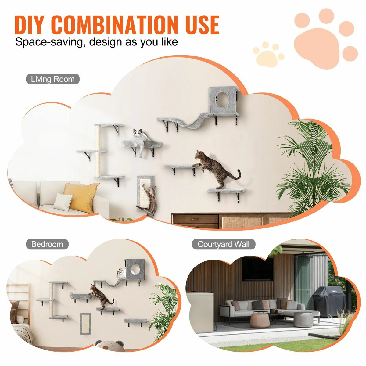 Wall Mounted Cat Shelves Tree with Jump Boards Ham - Image 3