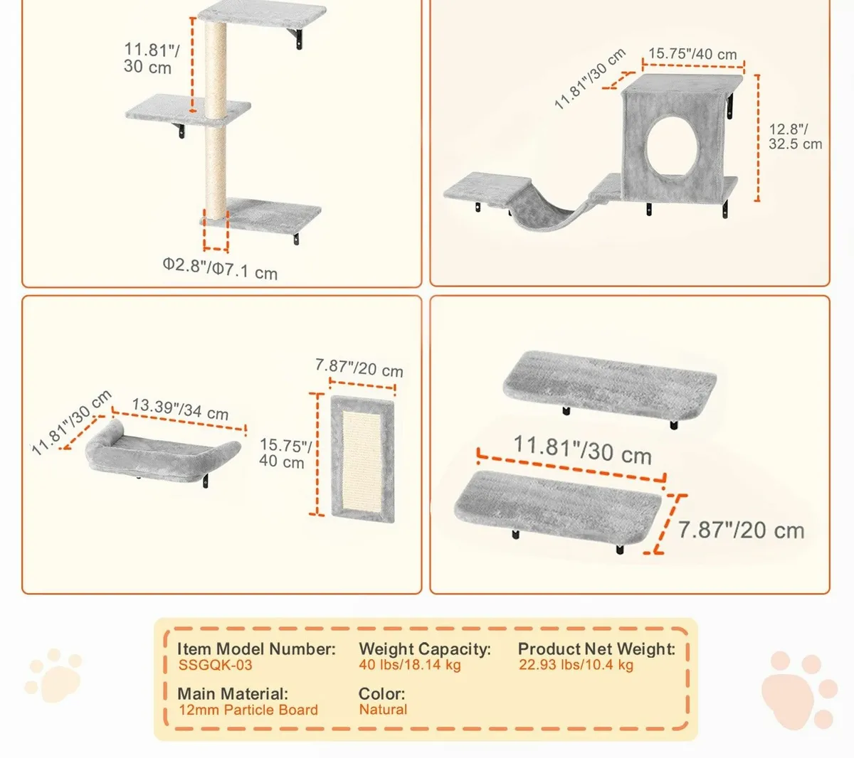 Wall Mounted Cat Shelves Tree with Jump Boards Ham - Image 4