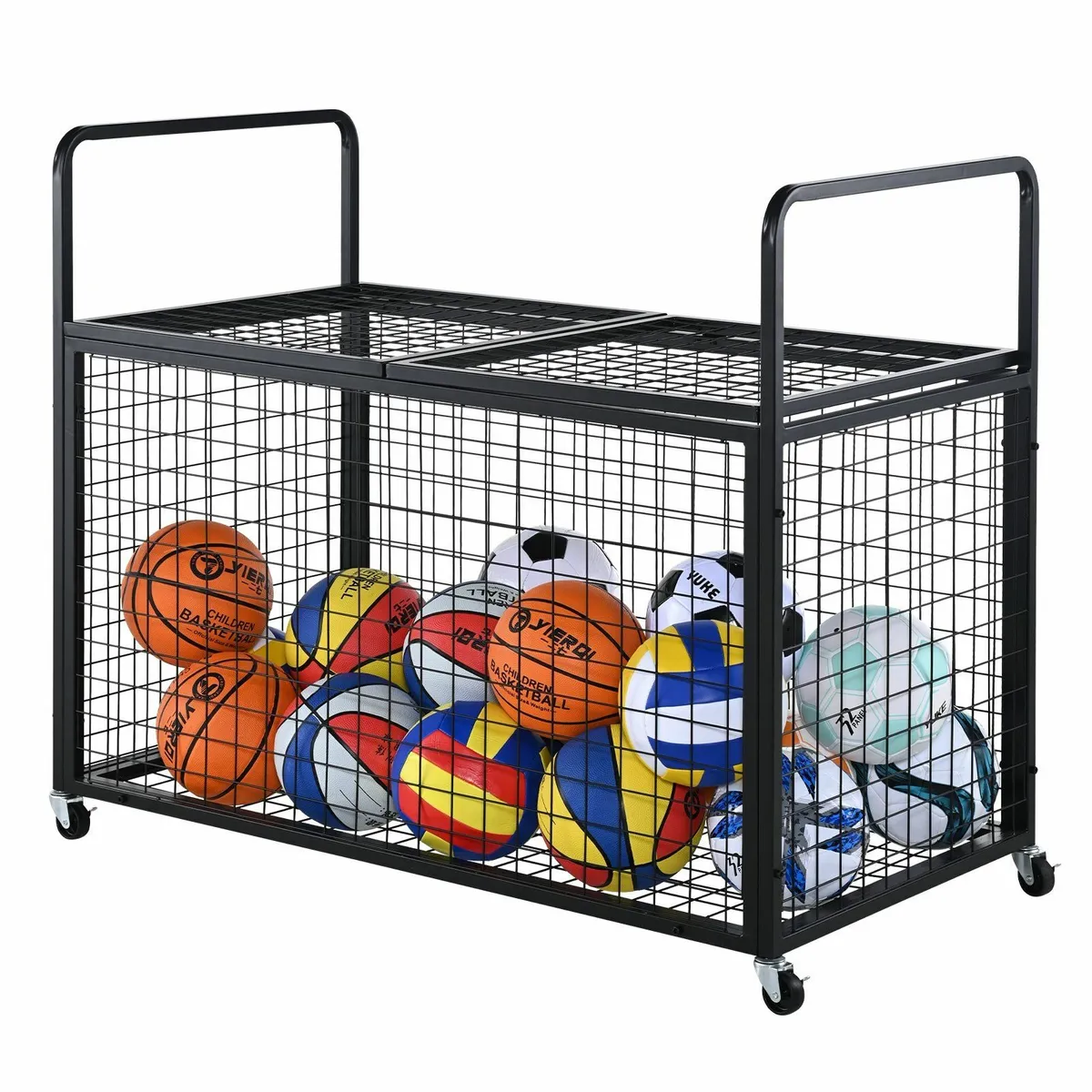 XL Rolling Sports Ball Storage Cart, Lockable Bask - Image 1
