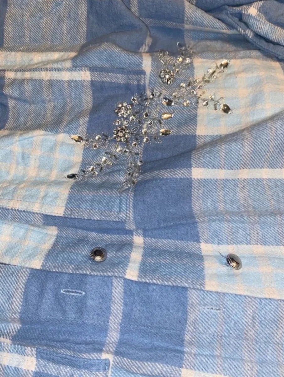 Blue Check Embellished Longline Shirt - Image 2
