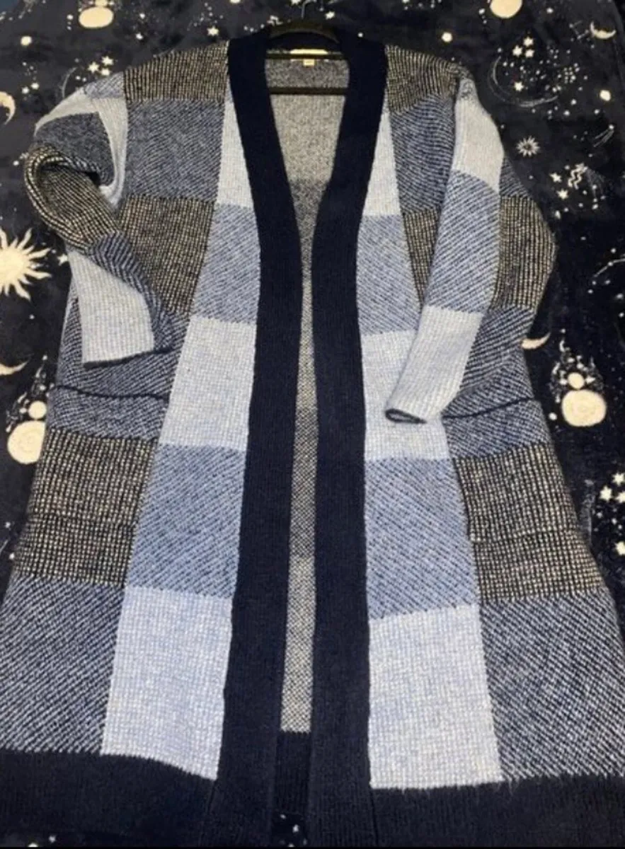 Longline Blue Check Cardigan - Image 1