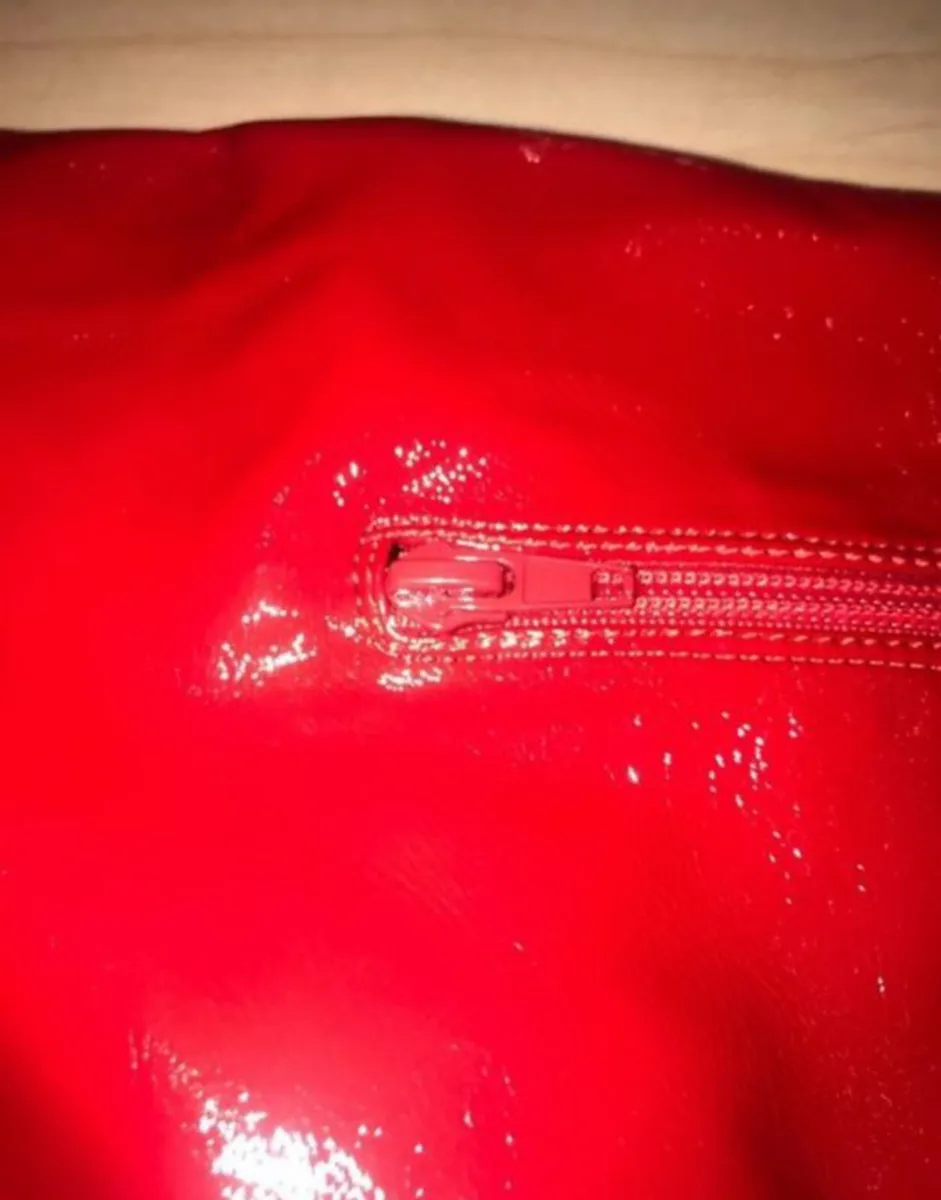 Patent Red Over The Knee Block Heel Boots - Image 3