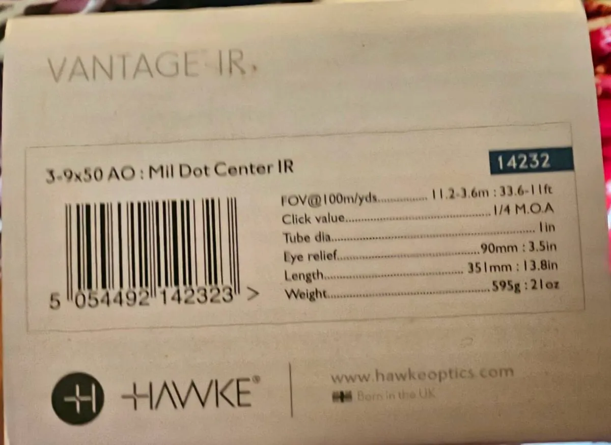 Hawke vantage IR  3-9x50 mil dot scope and mounts - Image 2