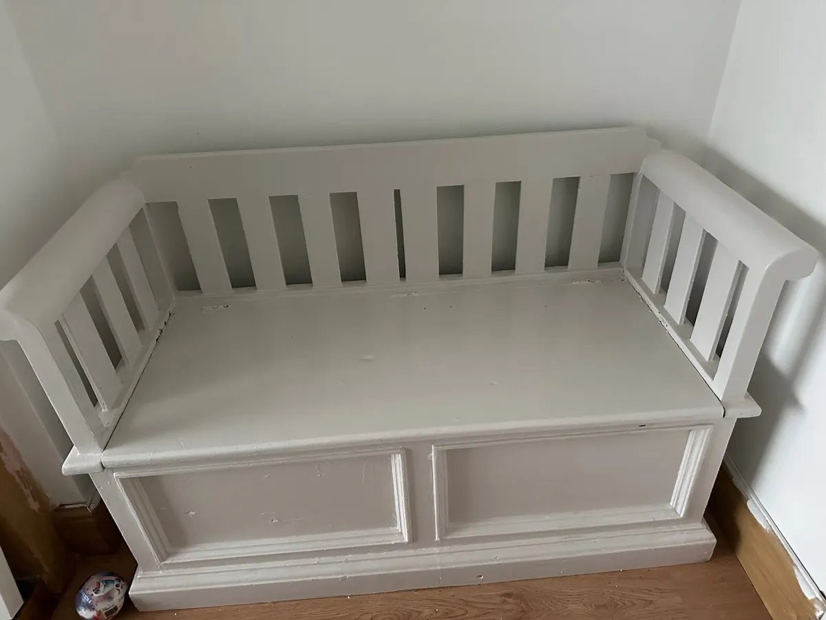 Bench storage seat sits 2 solid wood It seats 2 pe - Image 1