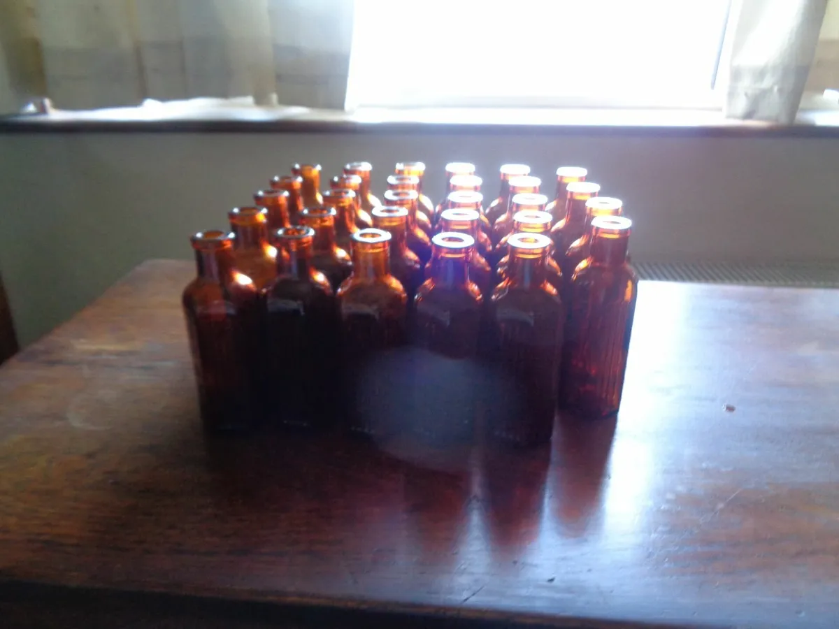 Vintage Brown Glass Apothecary Bottles x 32 - Image 1