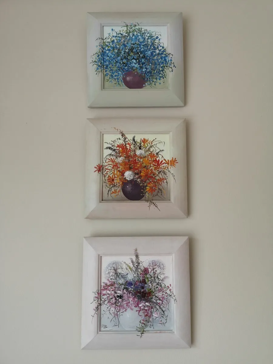 Wall Paintings 3 Hand Painted Wildflowers Art Deco - Image 1
