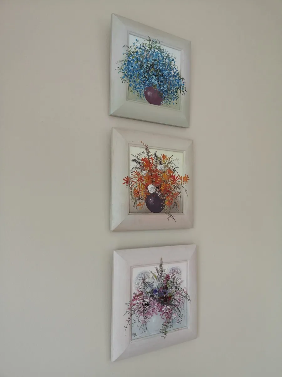 Wall Paintings 3 Hand Painted Wildflowers Art Deco - Image 2