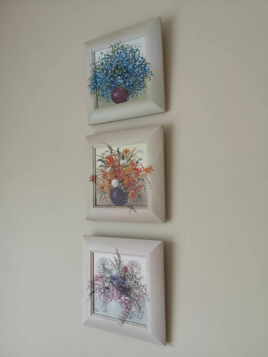Wall Paintings 3 Hand Painted Wildflowers Art Deco - Image 3