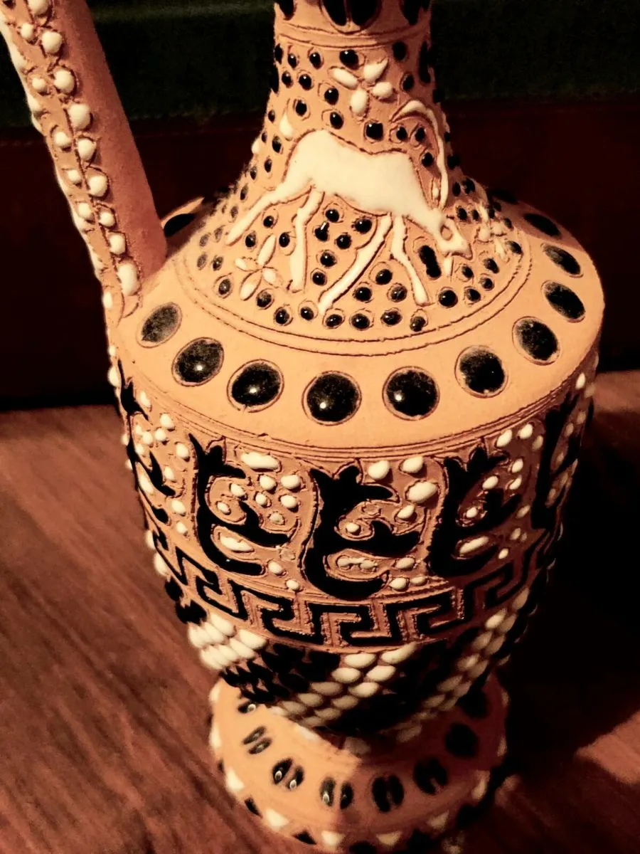 GREEK CLAY ART, 9"Tall Hand Created Oil Jug ! - Image 4