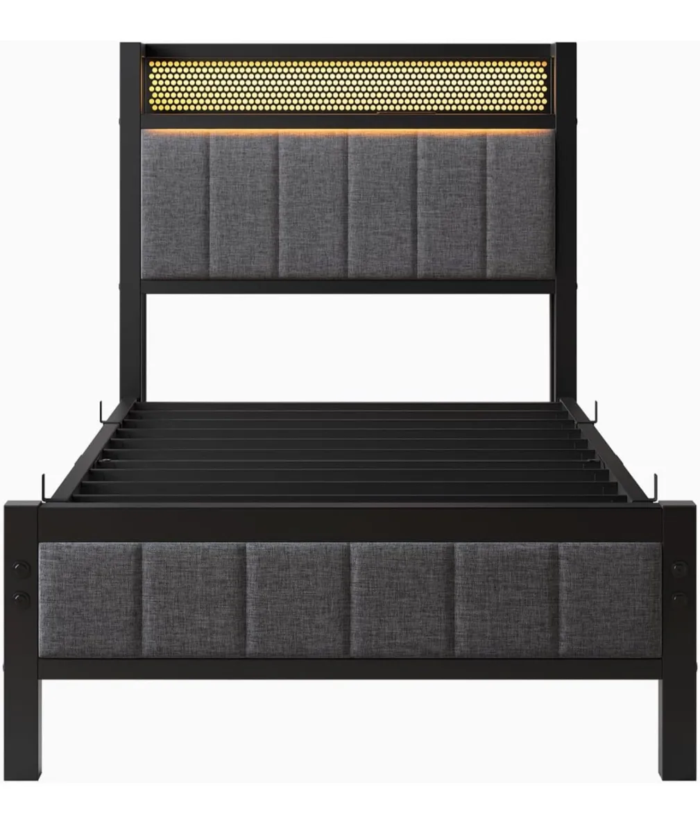 Single Bed Frames with Storage Headboard and Charg - Image 2