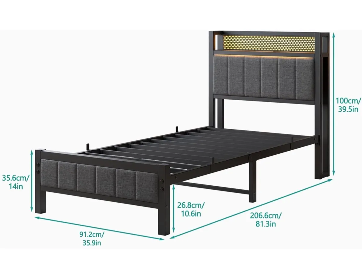 Single Bed Frames with Storage Headboard and Charg - Image 3