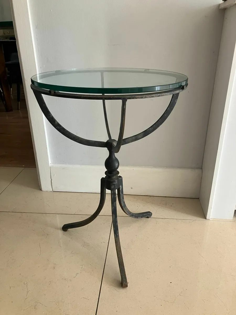 Distressed Iron & Tempered Glass Table - Image 1