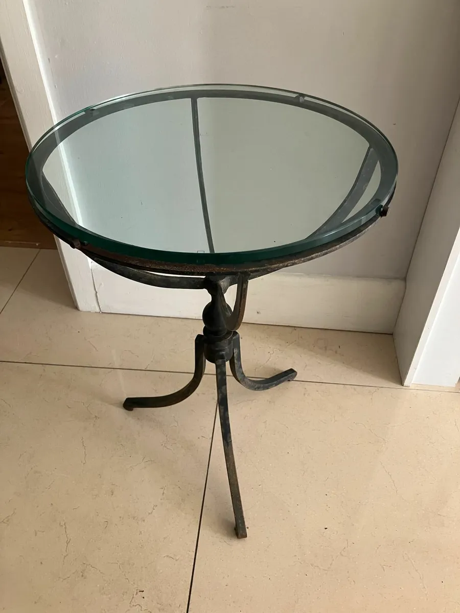 Distressed Iron & Tempered Glass Table - Image 2