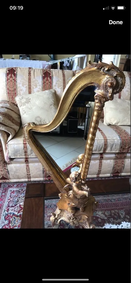 Antique Harp Shaped Table Top Mirror - Image 1