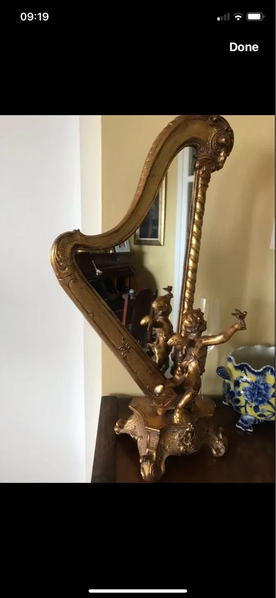 Antique Harp Shaped Table Top Mirror - Image 2