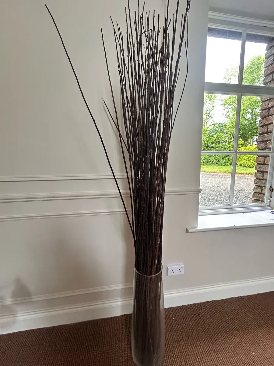 Large glass vase with willow sticks