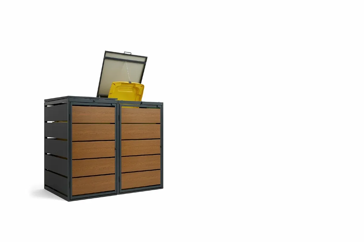 Triple Metal Wheelie Bin Shed Golden Oak - Image 2