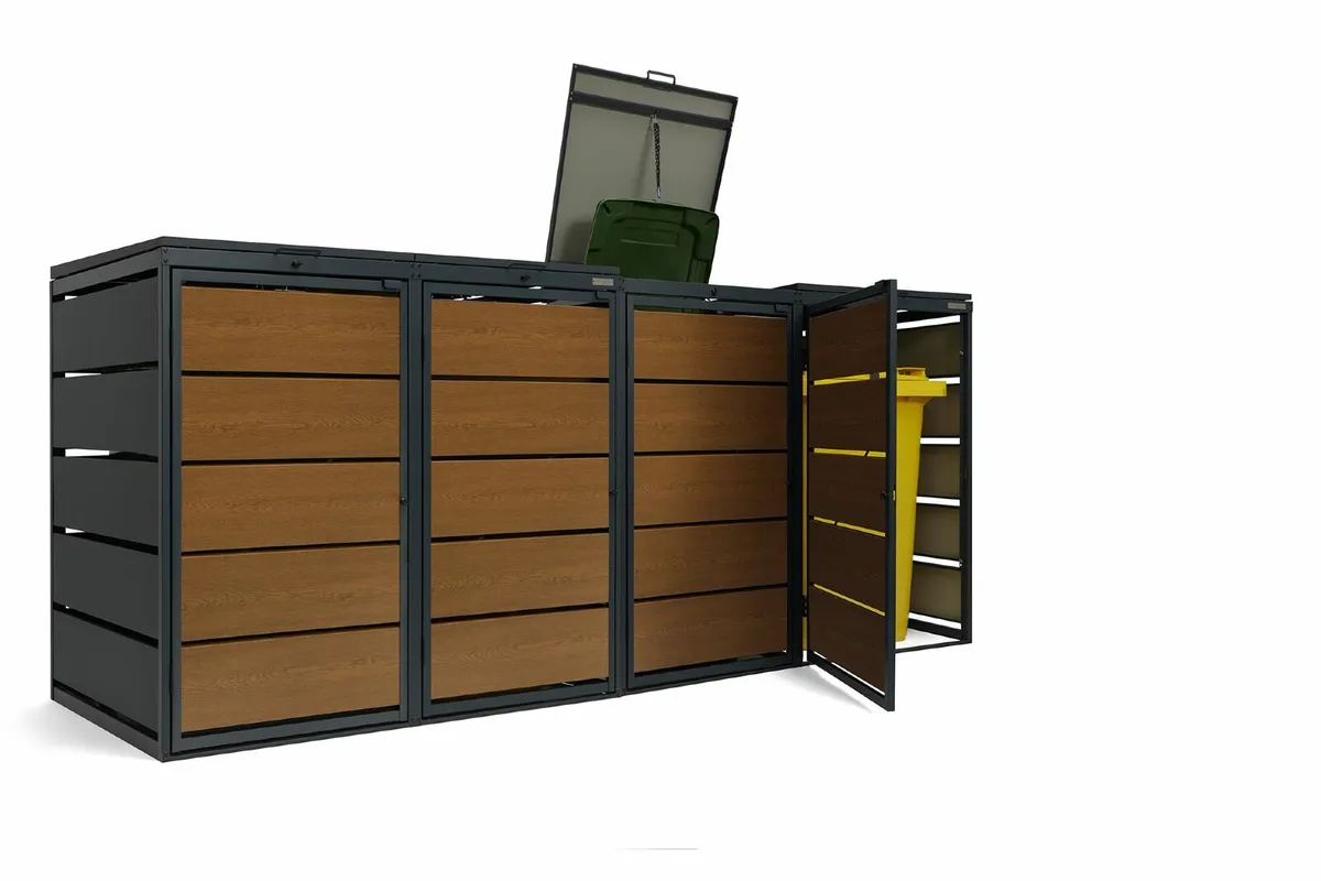 Triple Metal Wheelie Bin Shed Golden Oak - Image 4