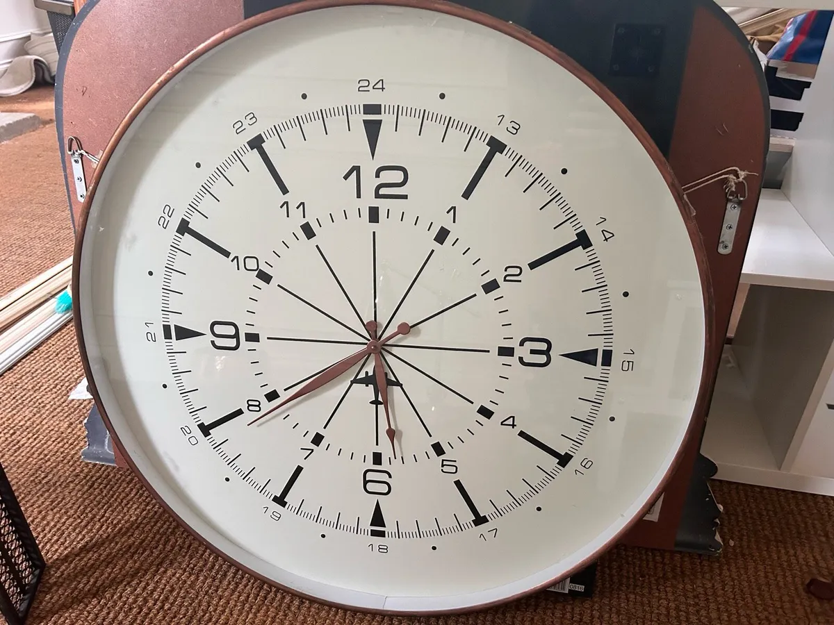 Antique Copper Aviator Style Circular Wall Clock - Image 1